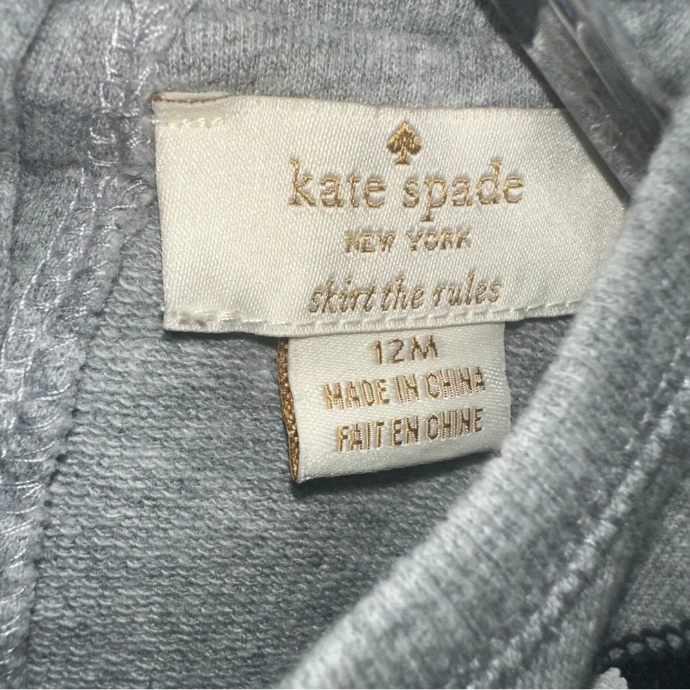 Kate Spade heather gray sweatshirt features polka dot scarf. Size 12 Months